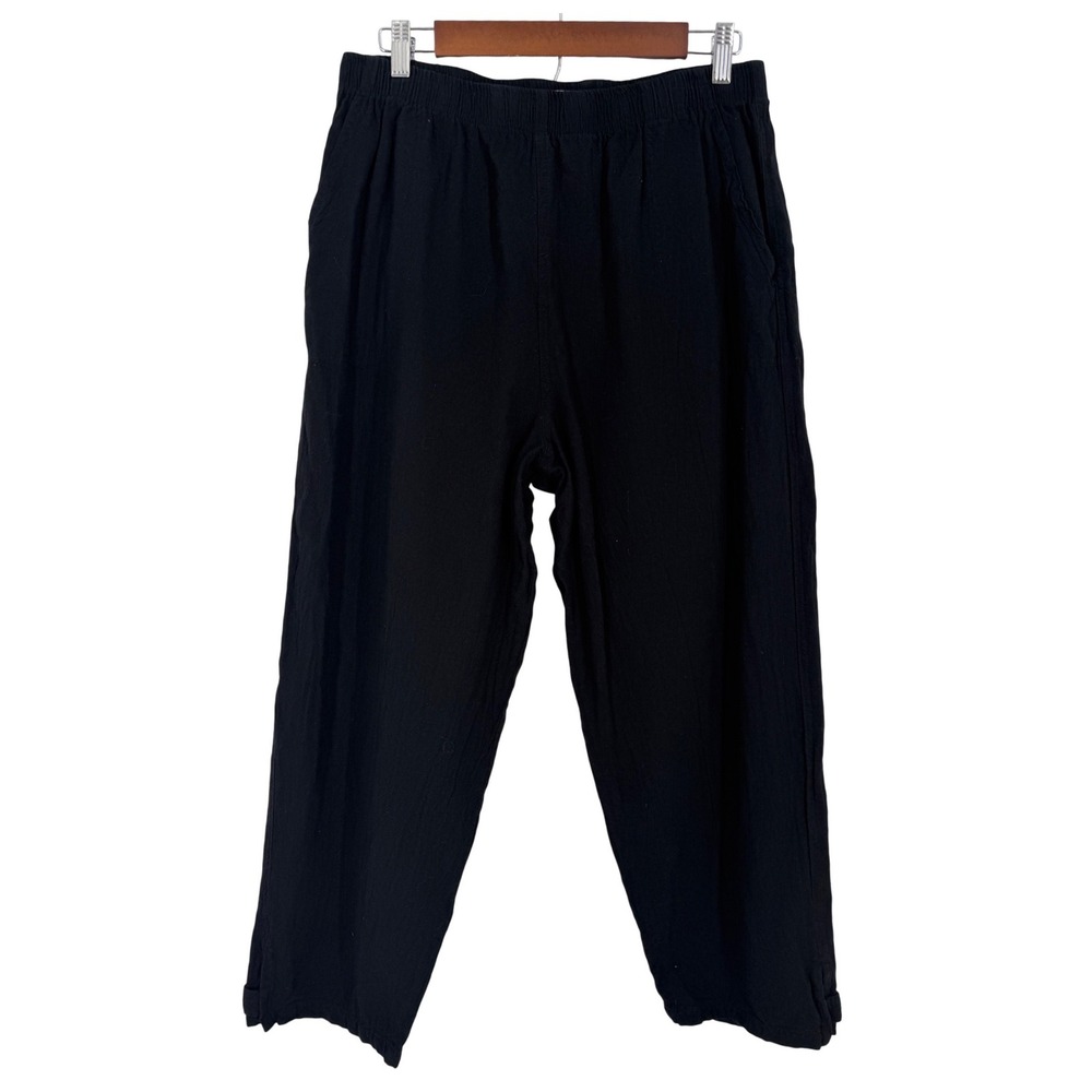 Sea Breeze of California Black Cotton Gauze Pants Elastic Waist Button Hem XL